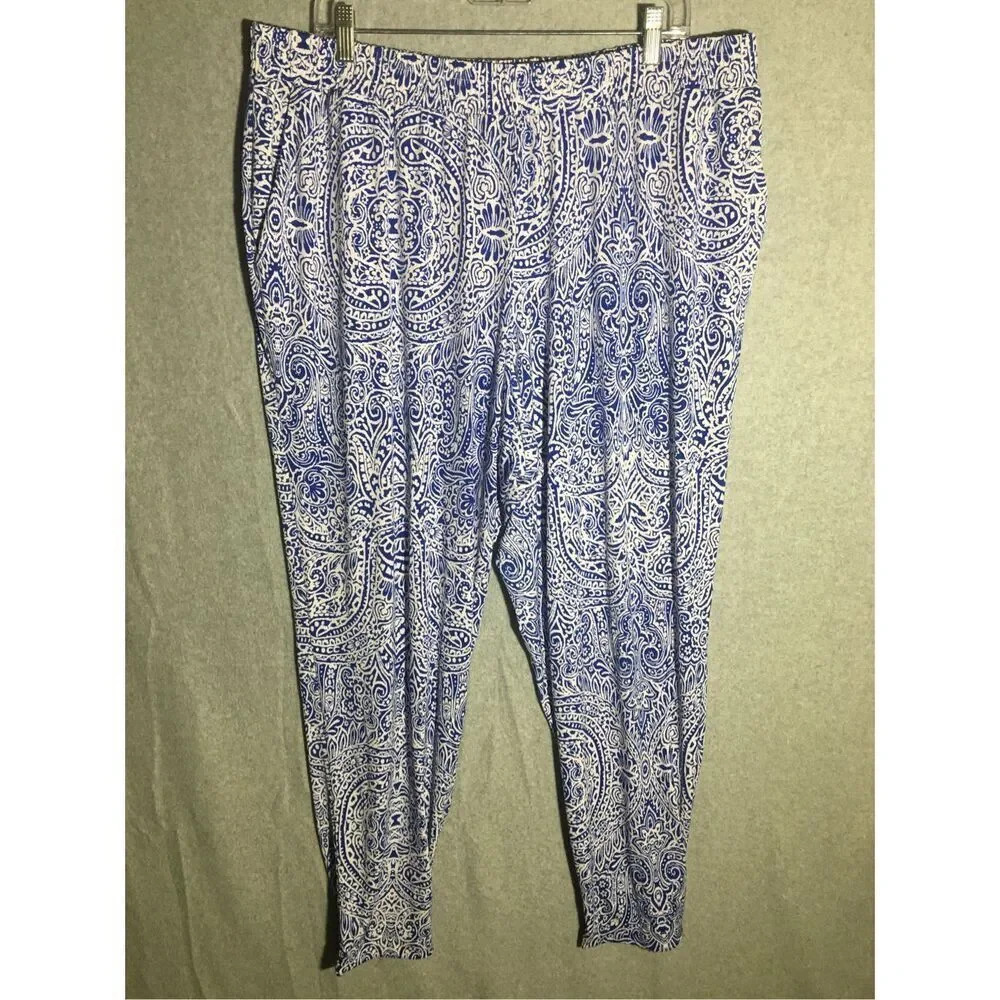 Womens Cato Pants Dressy Formal Career Work Office Patterned Blue White Vintage